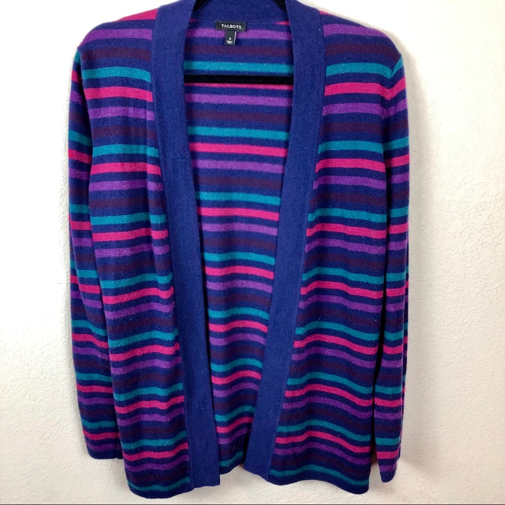 TALBOTS Jewel Toned Striped Wool Cardigan